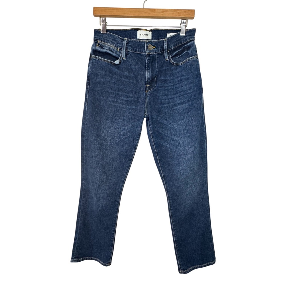FRAME Le High Straight Jeans Dark Wash Denim Women's Size 28‎ x 26 Distressed